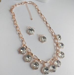 Large Rose Gold Crystal Dangle Necklace Set